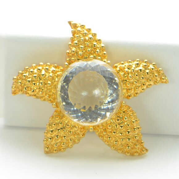 Vintage Kenneth Jay Lane KJL Textured Golden Starfish Pin Brooch - Picture 4 of 4